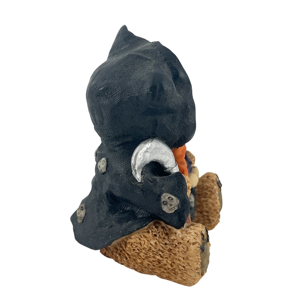Halloween Grim Reaper Teddy Bear Figurine Scythe Scarecrow Skull Cloak 4 Inch - Picture 3 of 7